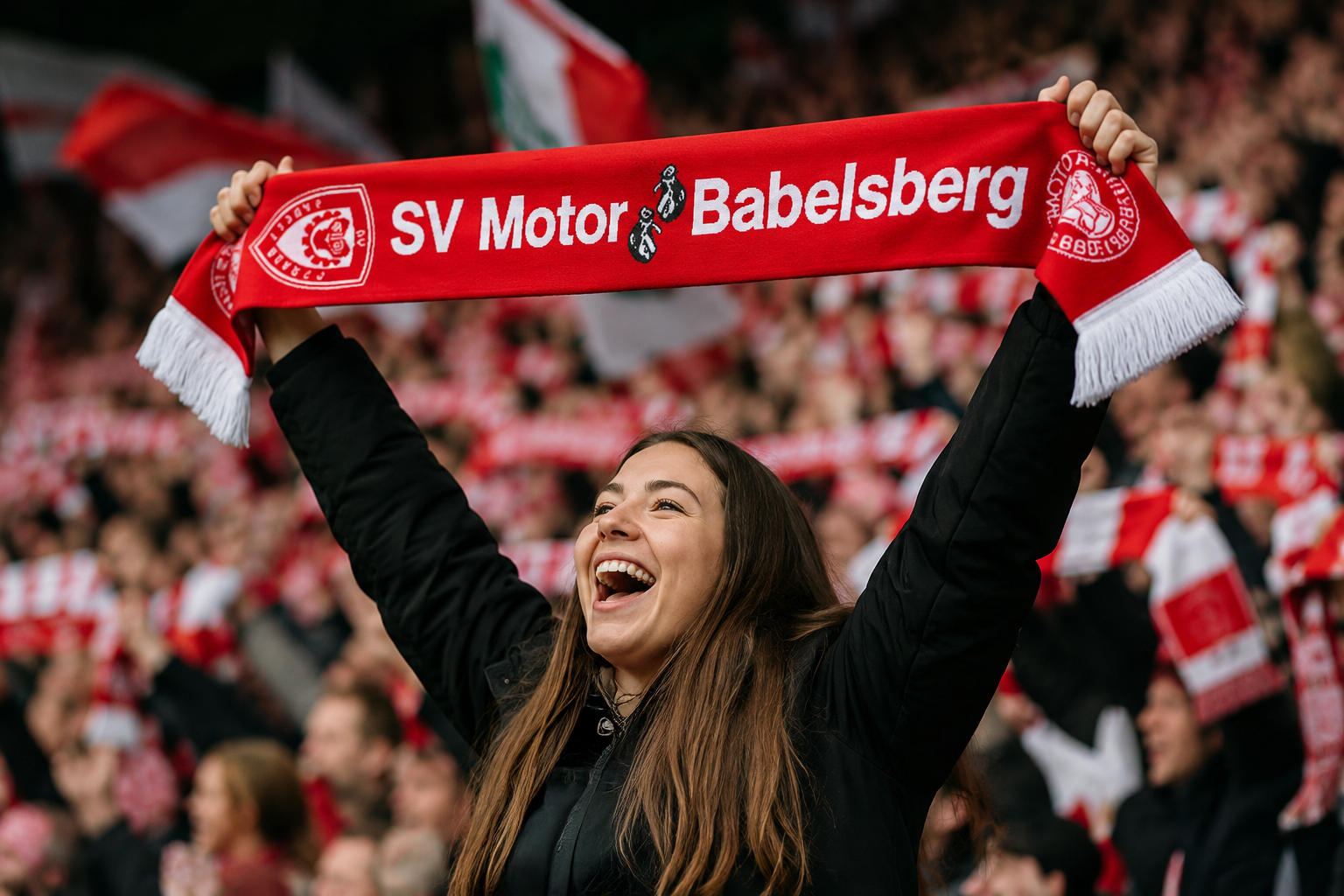 Frau mit einem Fanschal des SV Motor Babelsberg